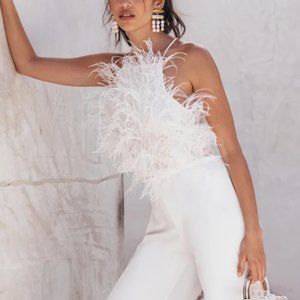 Cult Gaia Joey Feather Top in Dove in size XS